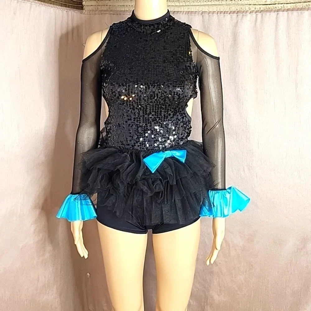 - WEISSMAN Black and Blue Sequined Dance Costume Large Child's